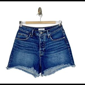 Good American Bombshell High Rise Button Fly Denim Jean Shorts Women’s Size 6/28